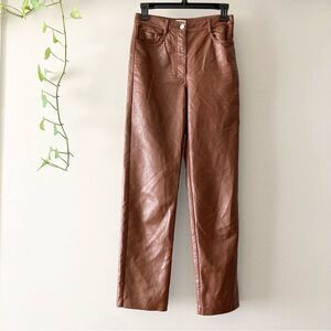 Aritzia Wilfred Vegan Leather Melina High Waisted Almond Brown Viral Pants, Sz 2